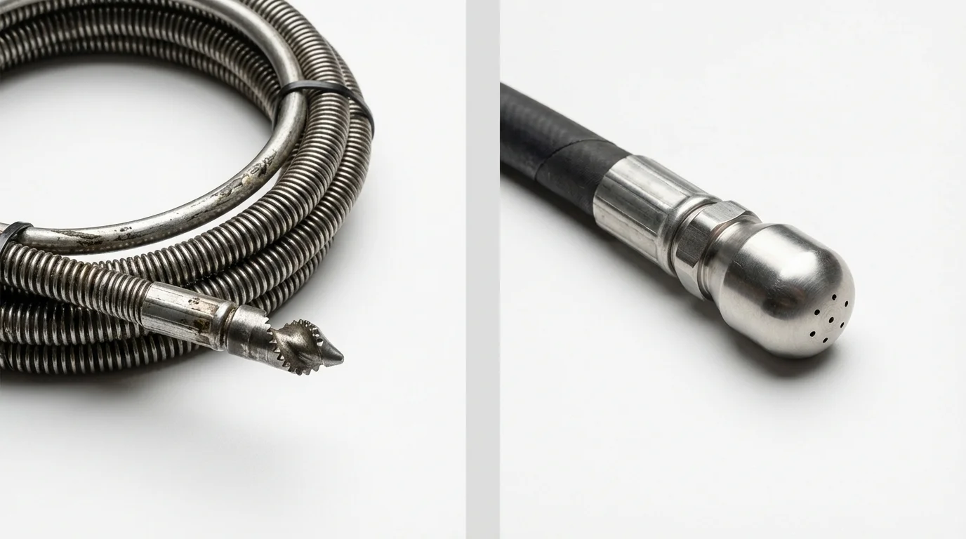Drain snake cable and hydro jetting nozzle used for drain cleaning in Erwinville, LA