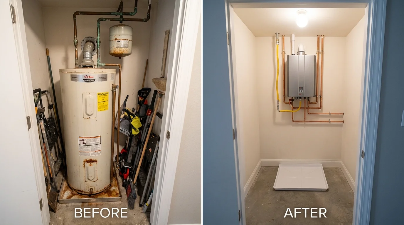 Tank water heater versus wall-mounted tankless unit comparison for Erwinville, LA homeowners