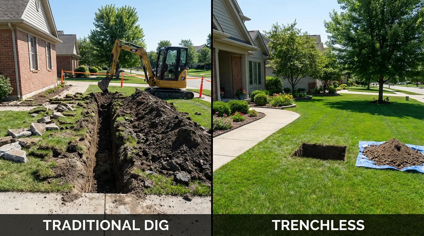 Trenchless sewer repair with minimal yard damage versus traditional excavation in Erwinville, LA